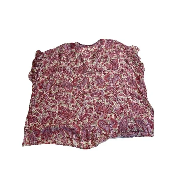 J Jill Pink Purple Paisley Print Blouse Size 3x Boho Split Neck Rayon - Picture 2 of 9